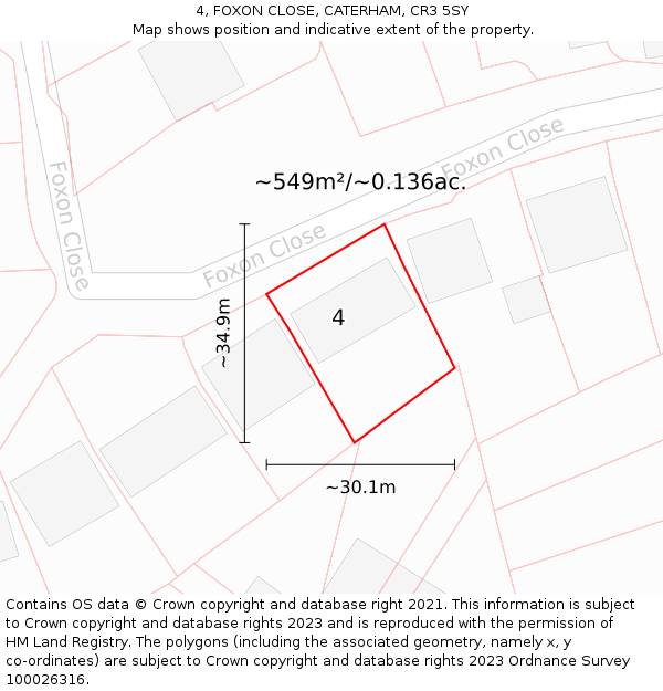 4, FOXON CLOSE, CATERHAM, CR3 5SY: Plot and title map