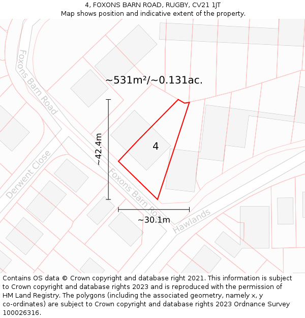 4, FOXONS BARN ROAD, RUGBY, CV21 1JT: Plot and title map