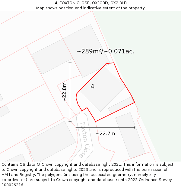 4, FOXTON CLOSE, OXFORD, OX2 8LB: Plot and title map