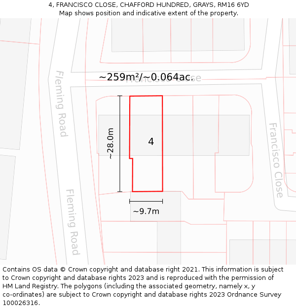 4, FRANCISCO CLOSE, CHAFFORD HUNDRED, GRAYS, RM16 6YD: Plot and title map