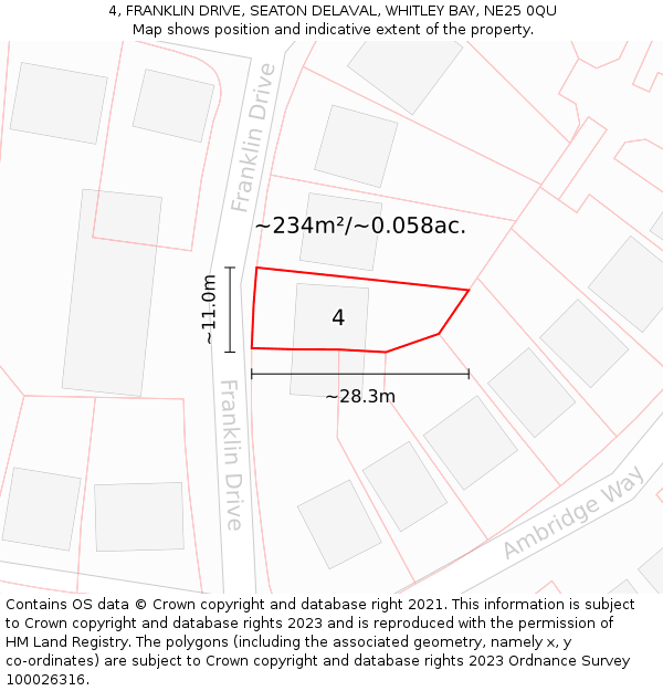 4, FRANKLIN DRIVE, SEATON DELAVAL, WHITLEY BAY, NE25 0QU: Plot and title map