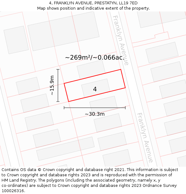 4, FRANKLYN AVENUE, PRESTATYN, LL19 7ED: Plot and title map