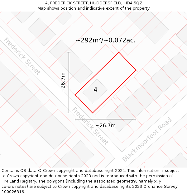 4, FREDERICK STREET, HUDDERSFIELD, HD4 5QZ: Plot and title map