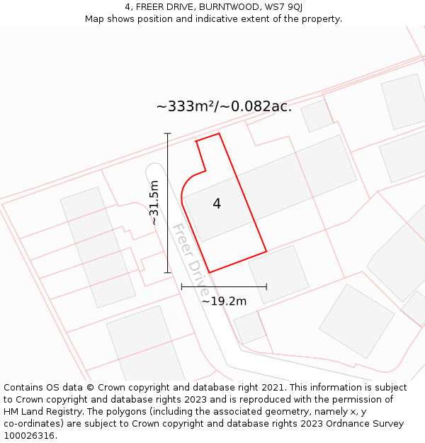 4, FREER DRIVE, BURNTWOOD, WS7 9QJ: Plot and title map