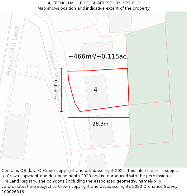 4, FRENCH MILL RISE, SHAFTESBURY, SP7 8HS: Plot and title map