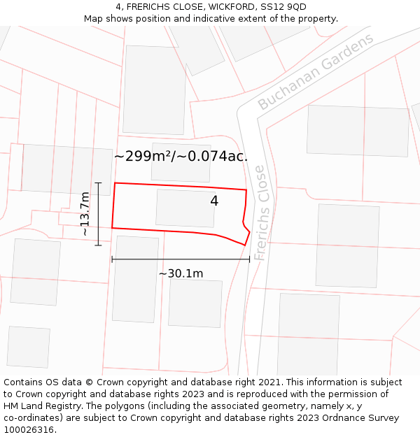 4, FRERICHS CLOSE, WICKFORD, SS12 9QD: Plot and title map