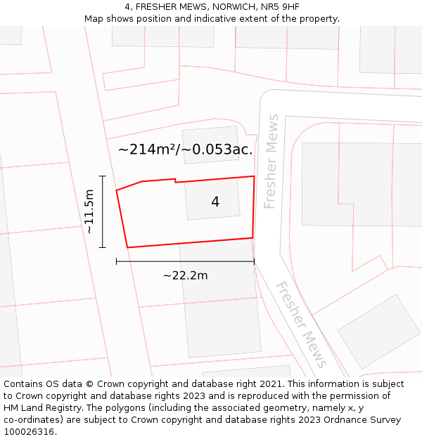 4, FRESHER MEWS, NORWICH, NR5 9HF: Plot and title map