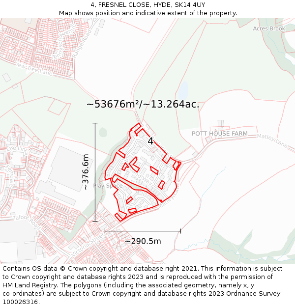 4, FRESNEL CLOSE, HYDE, SK14 4UY: Plot and title map