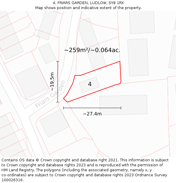 4, FRIARS GARDEN, LUDLOW, SY8 1RX: Plot and title map