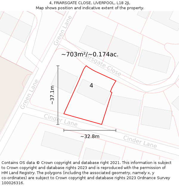 4, FRIARSGATE CLOSE, LIVERPOOL, L18 2JL: Plot and title map