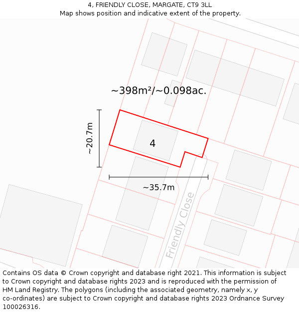 4, FRIENDLY CLOSE, MARGATE, CT9 3LL: Plot and title map