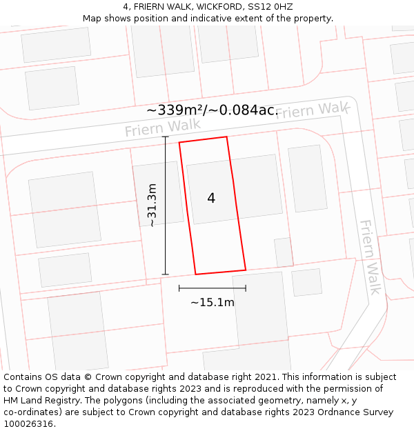 4, FRIERN WALK, WICKFORD, SS12 0HZ: Plot and title map