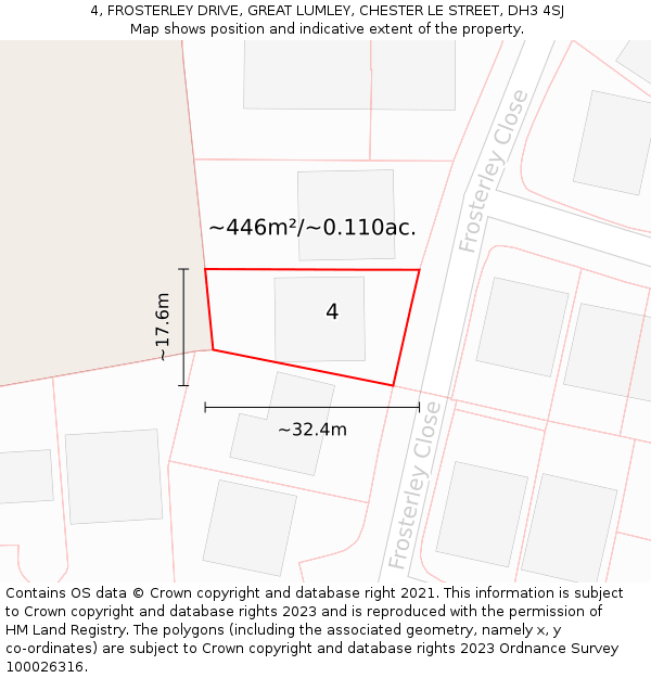 4, FROSTERLEY DRIVE, GREAT LUMLEY, CHESTER LE STREET, DH3 4SJ: Plot and title map