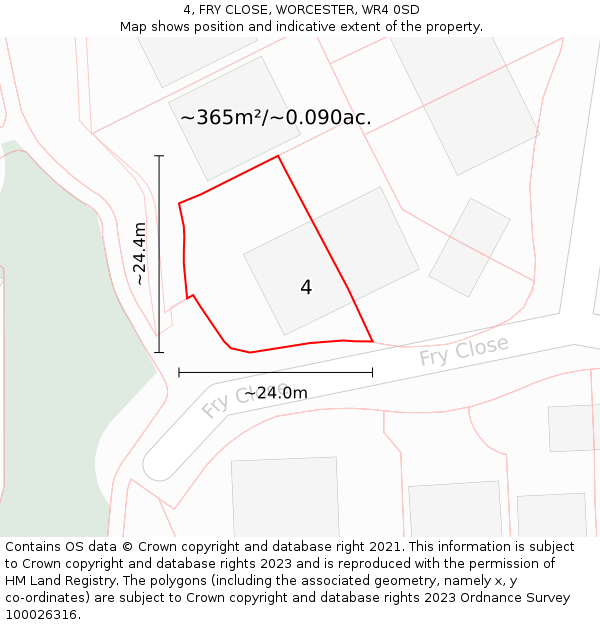 4, FRY CLOSE, WORCESTER, WR4 0SD: Plot and title map