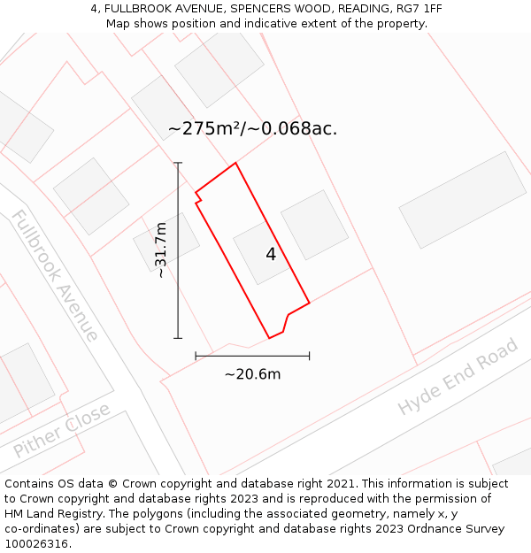 4, FULLBROOK AVENUE, SPENCERS WOOD, READING, RG7 1FF: Plot and title map