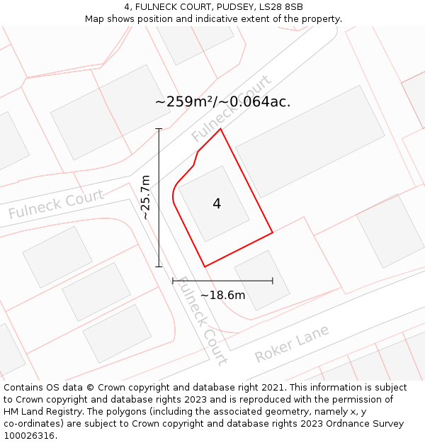 4, FULNECK COURT, PUDSEY, LS28 8SB: Plot and title map