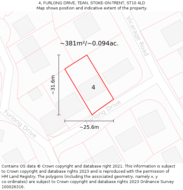 4, FURLONG DRIVE, TEAN, STOKE-ON-TRENT, ST10 4LD: Plot and title map