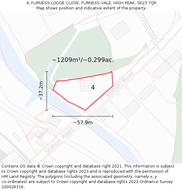 4, FURNESS LODGE CLOSE, FURNESS VALE, HIGH PEAK, SK23 7QR: Plot and title map