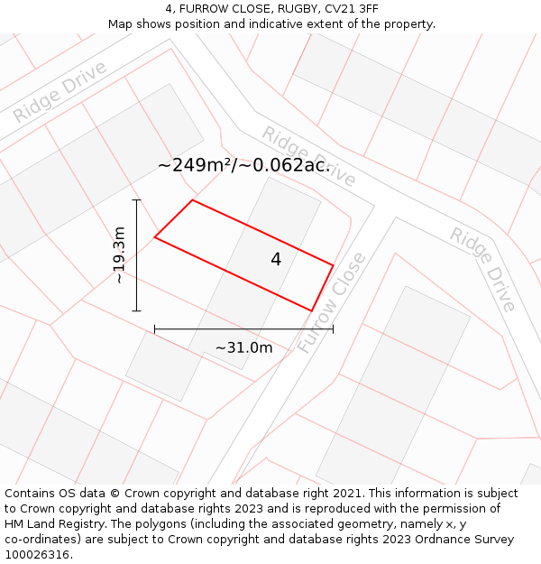 4, FURROW CLOSE, RUGBY, CV21 3FF: Plot and title map