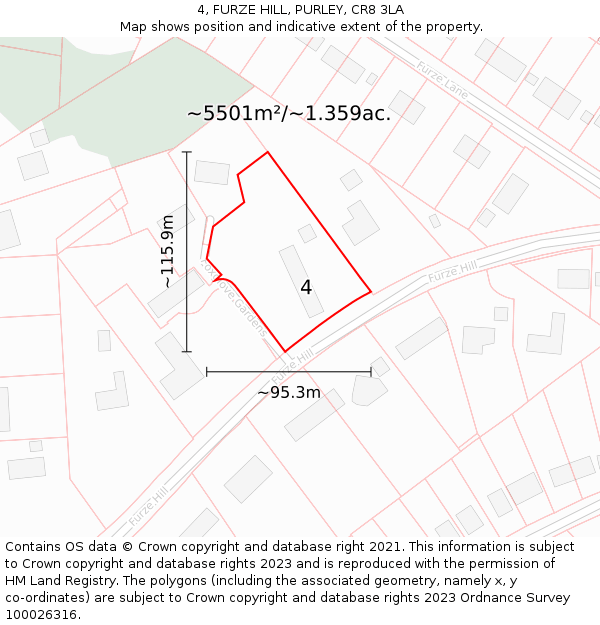 4, FURZE HILL, PURLEY, CR8 3LA: Plot and title map