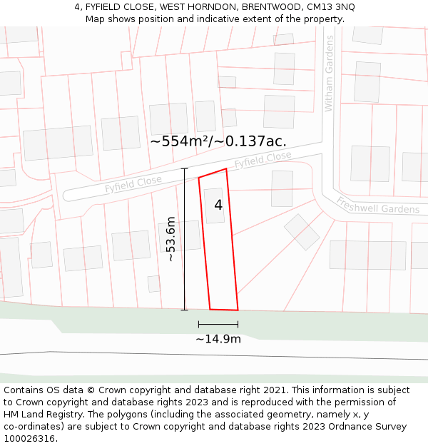 4, FYFIELD CLOSE, WEST HORNDON, BRENTWOOD, CM13 3NQ: Plot and title map