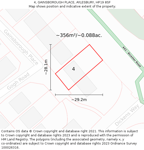 4, GAINSBOROUGH PLACE, AYLESBURY, HP19 8SF: Plot and title map