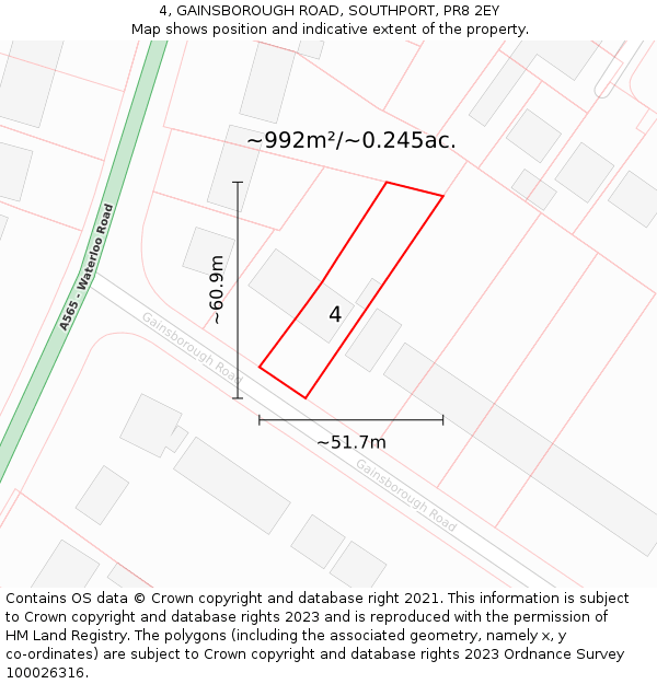 4, GAINSBOROUGH ROAD, SOUTHPORT, PR8 2EY: Plot and title map