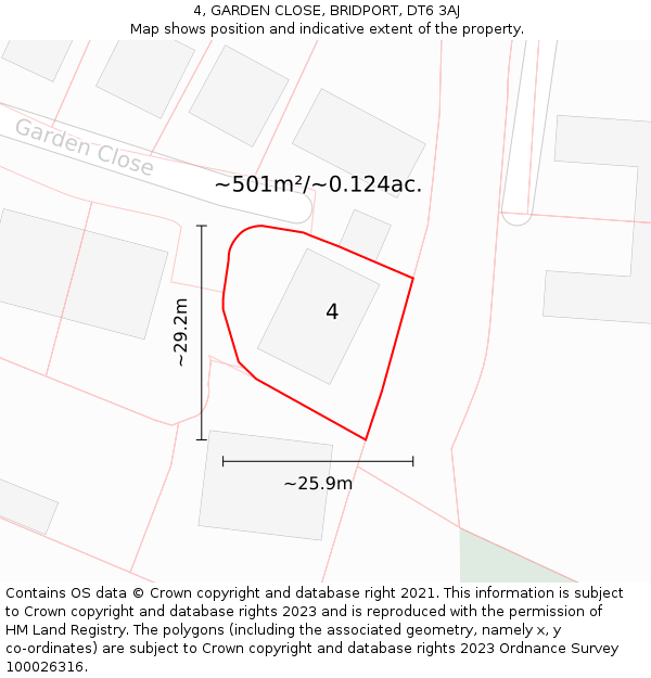 4, GARDEN CLOSE, BRIDPORT, DT6 3AJ: Plot and title map