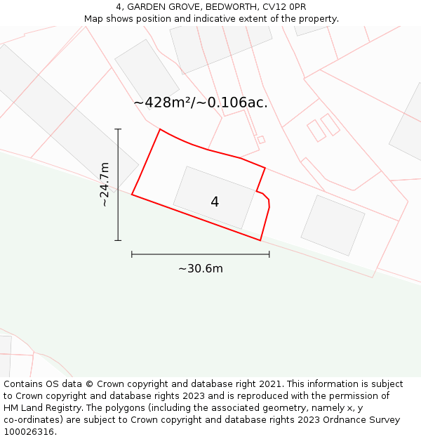 4, GARDEN GROVE, BEDWORTH, CV12 0PR: Plot and title map