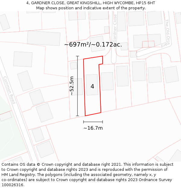 4, GARDNER CLOSE, GREAT KINGSHILL, HIGH WYCOMBE, HP15 6HT: Plot and title map