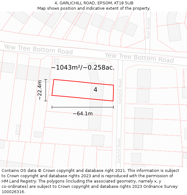 4, GARLICHILL ROAD, EPSOM, KT18 5UB: Plot and title map