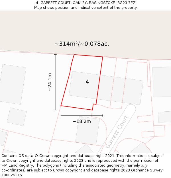 4, GARRETT COURT, OAKLEY, BASINGSTOKE, RG23 7EZ: Plot and title map