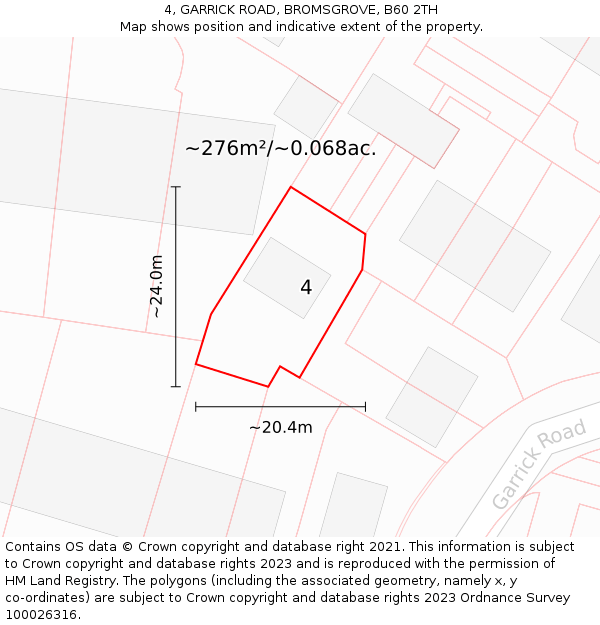 4, GARRICK ROAD, BROMSGROVE, B60 2TH: Plot and title map