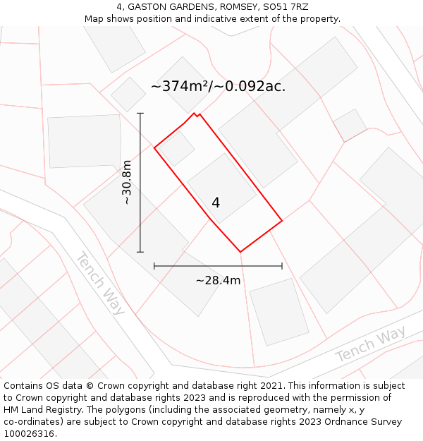 4, GASTON GARDENS, ROMSEY, SO51 7RZ: Plot and title map