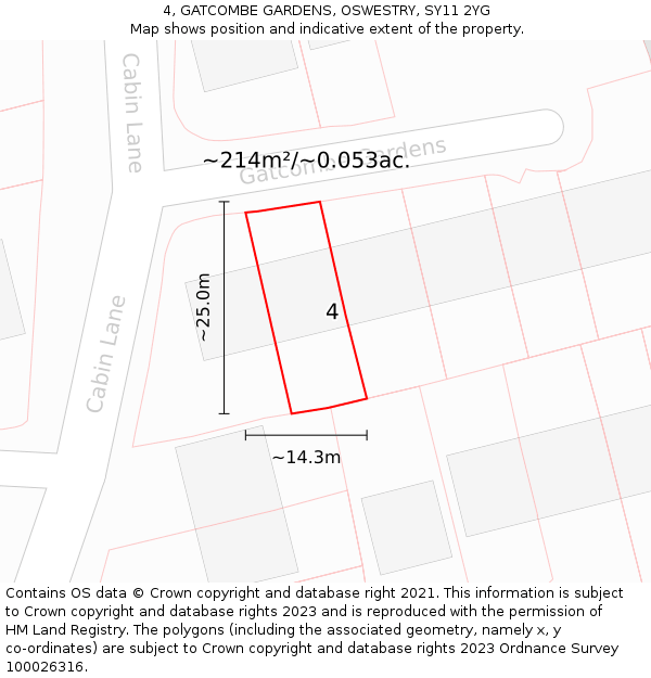 4, GATCOMBE GARDENS, OSWESTRY, SY11 2YG: Plot and title map