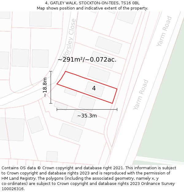 4, GATLEY WALK, STOCKTON-ON-TEES, TS16 0BL: Plot and title map