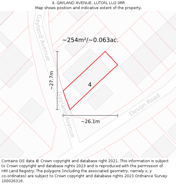 4, GAYLAND AVENUE, LUTON, LU2 0RR: Plot and title map