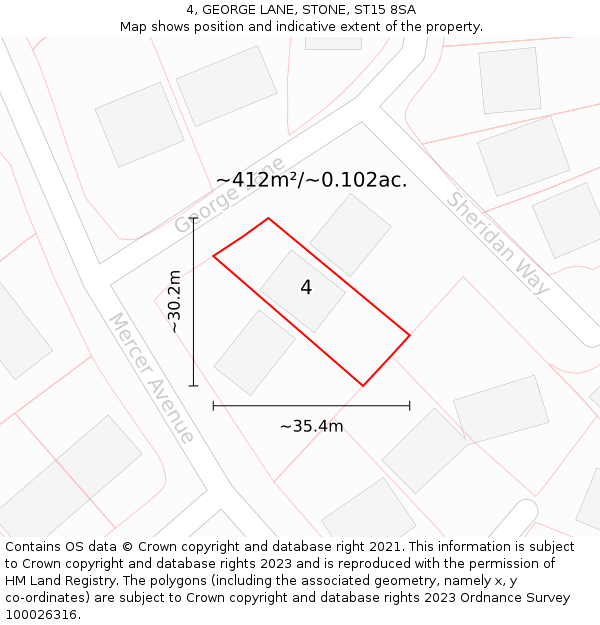 4, GEORGE LANE, STONE, ST15 8SA: Plot and title map