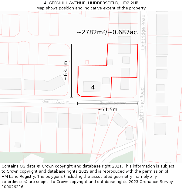 4, GERNHILL AVENUE, HUDDERSFIELD, HD2 2HR: Plot and title map