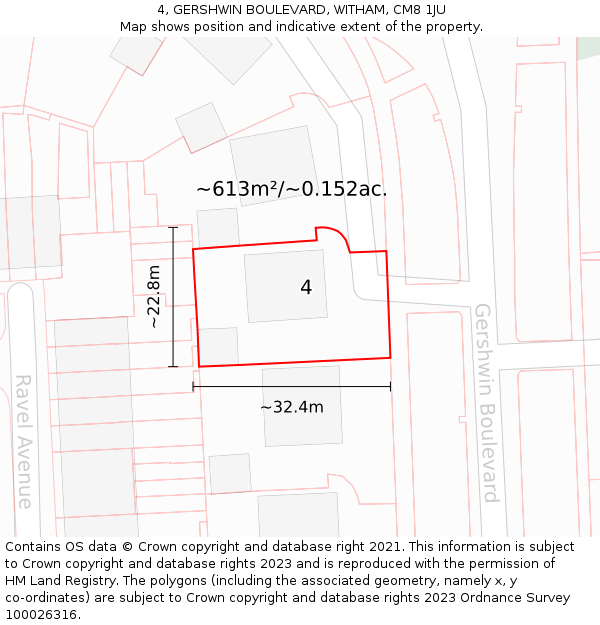 4, GERSHWIN BOULEVARD, WITHAM, CM8 1JU: Plot and title map