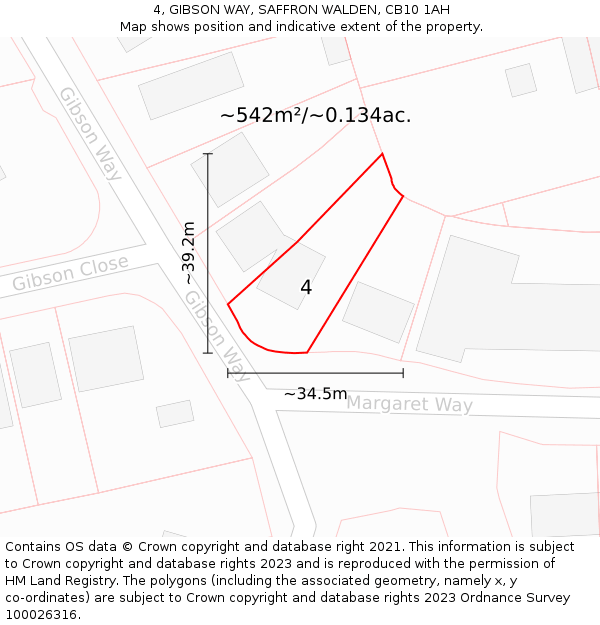 4, GIBSON WAY, SAFFRON WALDEN, CB10 1AH: Plot and title map