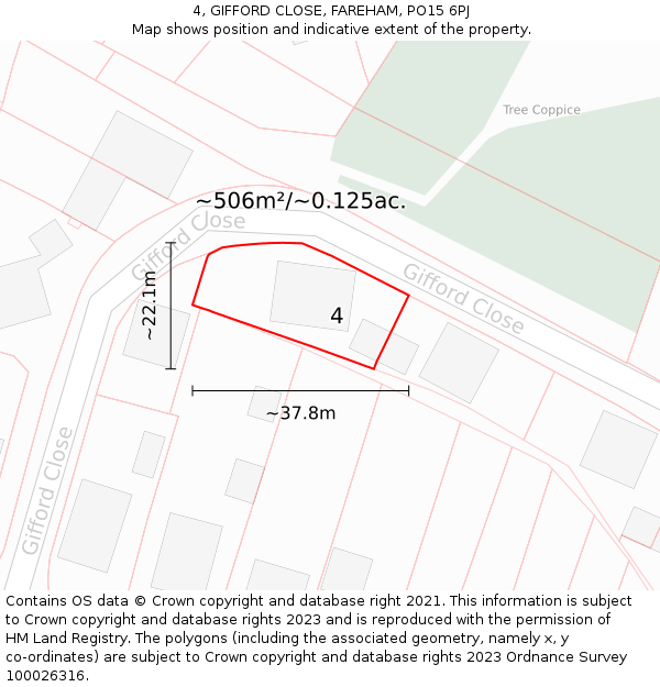 4, GIFFORD CLOSE, FAREHAM, PO15 6PJ: Plot and title map