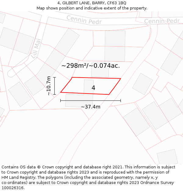 4, GILBERT LANE, BARRY, CF63 1BQ: Plot and title map