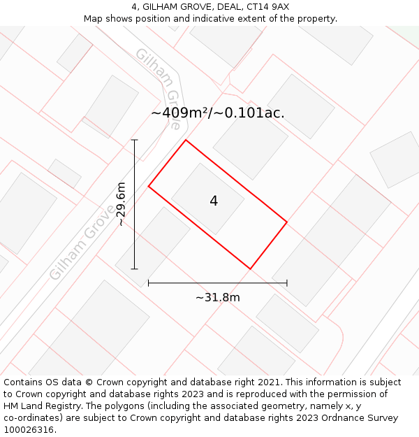 4, GILHAM GROVE, DEAL, CT14 9AX: Plot and title map