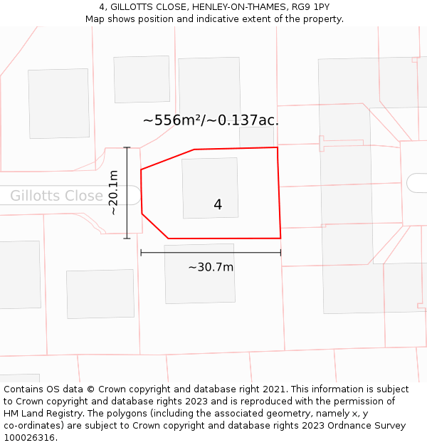 4, GILLOTTS CLOSE, HENLEY-ON-THAMES, RG9 1PY: Plot and title map