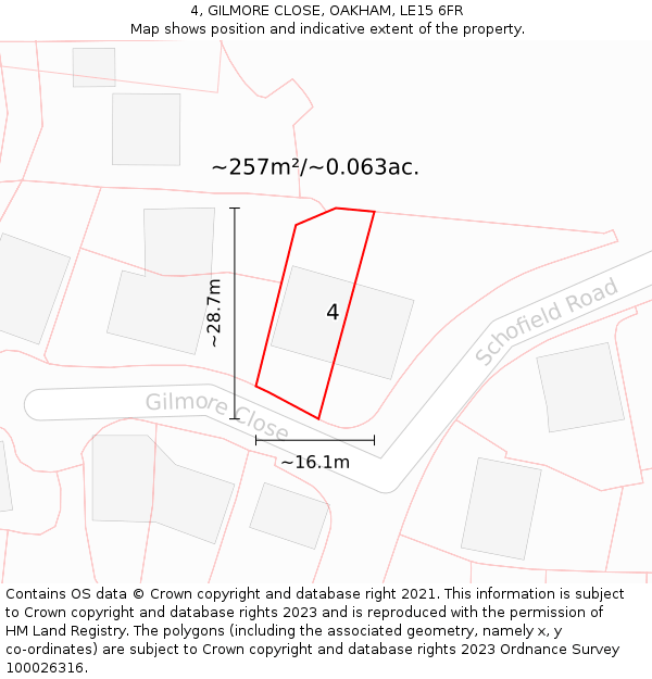 4, GILMORE CLOSE, OAKHAM, LE15 6FR: Plot and title map