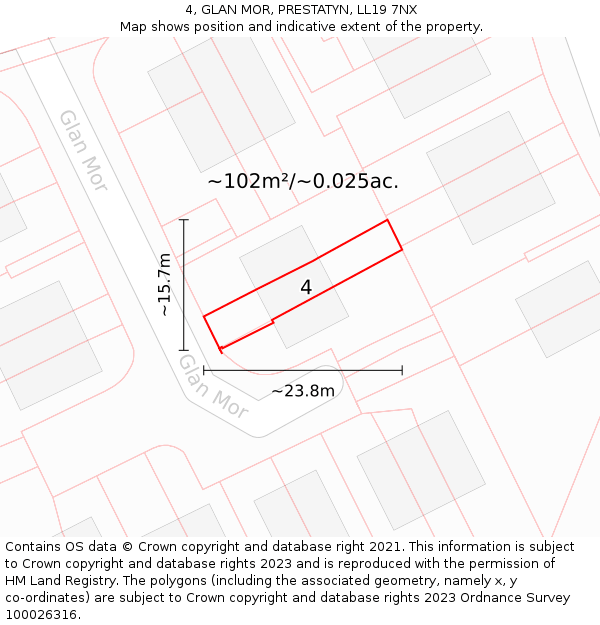 4, GLAN MOR, PRESTATYN, LL19 7NX: Plot and title map