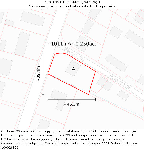 4, GLASNANT, CRYMYCH, SA41 3QN: Plot and title map
