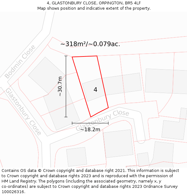 4, GLASTONBURY CLOSE, ORPINGTON, BR5 4LF: Plot and title map