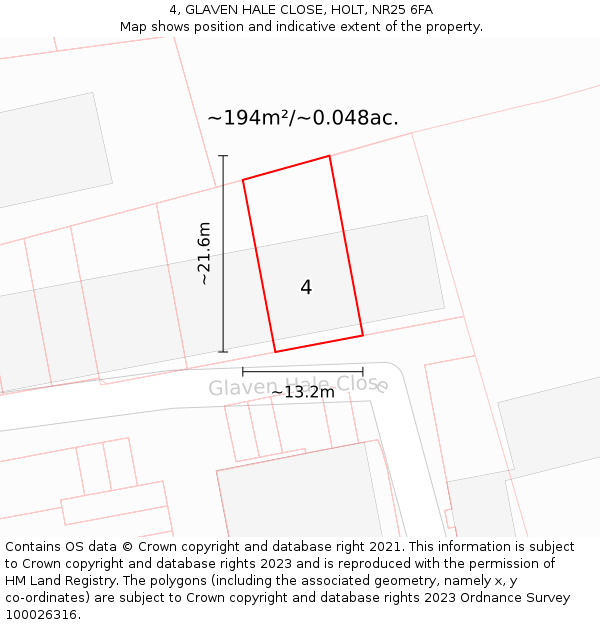 4, GLAVEN HALE CLOSE, HOLT, NR25 6FA: Plot and title map